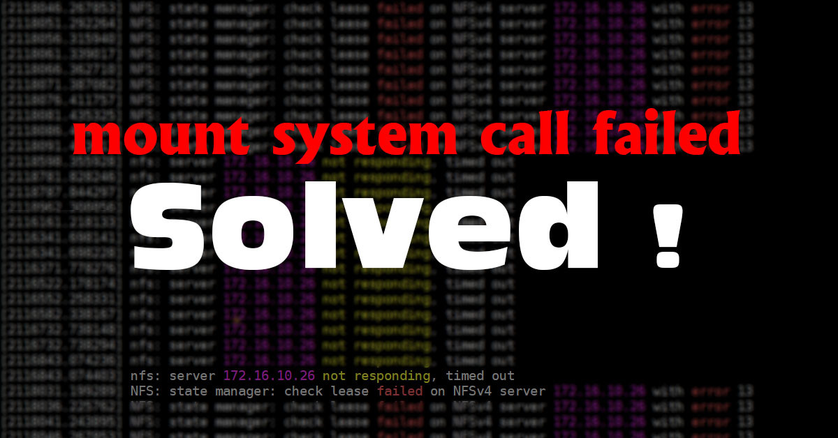 CloudadmnClub's tweet photo. NFS allows you to share local disk over your local network. NFS originally supported by Linux, however, in recent releases of Windows supports it. Sometimes, you might face the error message mount.nfs: mount system call failed or check lease failed on

https://t.co/aD7uccF005 https://t.co/rBnqd1N3gw
