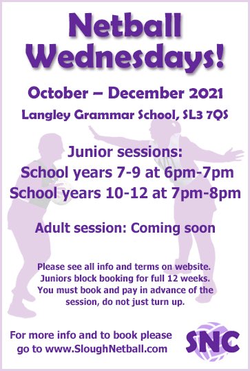 Netball Wednesdays at SNC!
We are now taking bookings for the next block of junior netball sessions. Please book on the website to reserve a place

sloughnetballleague.com/juniors

#netball #training #workout #fitness #juniornetball #netballtraining #slough #langley #windsor #maidenhead