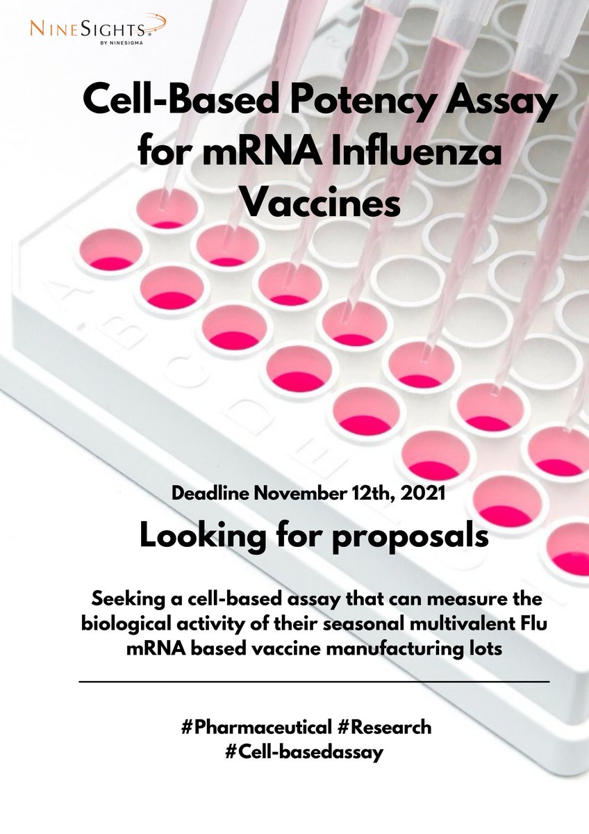 NineSigma's tweet photo. 📣 Looking for your solution! 

A global pharmaceutical company is developping a novel seasonal mRNA-based influenza vaccine. 

Submit your proposal here: https://t.co/ArlYNkNbwf

#Technology #Pharmaceutical #mRNA #Vaccines #Biological #Biochemistry #Cell-basedassay https://t.co/fYPQnUIIFE