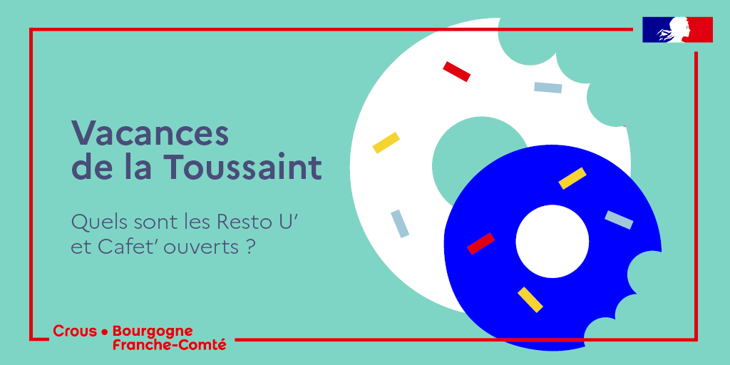 CrousBFC's tweet photo. 🚨 [#Restauration] Les vacances de la #Toussaint approchent !
Certains de nos Resto U’ et Cafet’ continuent à vous servir ces deux prochaines semaines.
Découvrez les points qui restent ouverts🧐
👉https://t.co/if1LXFmHFi
#vacances #restaurant #cafeteria #crousbfc #etudiants https://t.co/DtmALfnkJb