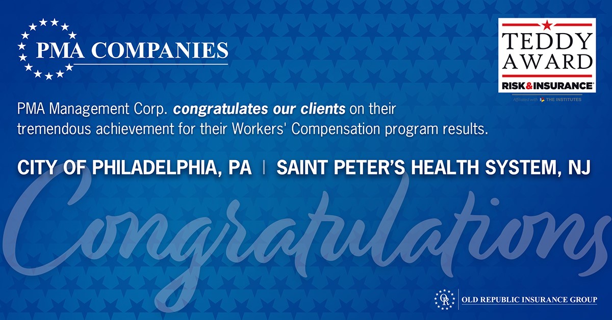 PMACompanies's tweet photo. Congratulations to two of PMA Management Corp’s clients; the City of Philadelphia, PA and Saint Peter’s Health System, NJ on winning a 2021 Teddy Award. The #TeddyAwards recognize excellence in workers’ compensation programs. #PMAproud #RiskManagement #NationalComp https://t.co/UTSUkB4JlI