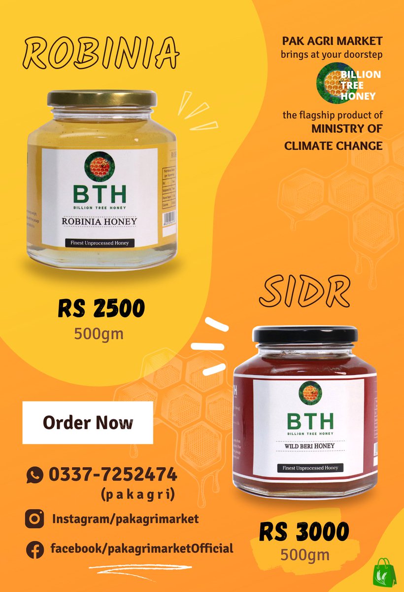 pakagrimarket's tweet photo. Billion Tree Honey

Free Delivery across 🇵🇰
Raw Unprocessed Sidr PKR 3000(500gm)
Raw Unprocessed Robinia PKR 2500 (500gm)

Call:
0337-7252474(pakagri)

WhatsApp 
https://t.co/FvJcCQqbTY

Facebook| https://t.co/vNlQRuDt95
Instagram| https://t.co/m8yw0rxNUw
https://t.co/XgxUJkTMbu https://t.co/iWQCJNSwxC