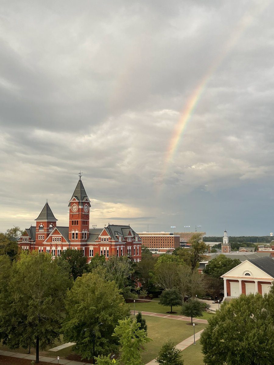bigaub's tweet photo. It’s a sign from above.  The rainbow ends at Jordan-Hare Stadium so obviously there’s a pot of gold waiting there.  @AuburnU @AuburnFootball https://t.co/uK8aKWAvJx