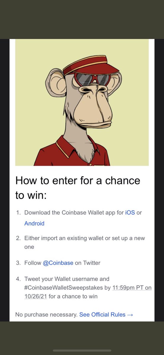 gbarrett936's tweet photo. Hey @coinbase I’ll take good care of that ape! Coinbase wallet UN:@gbarrettrpi #CoinbaseWalletSweepstakes https://t.co/pmvcY2Gb9G