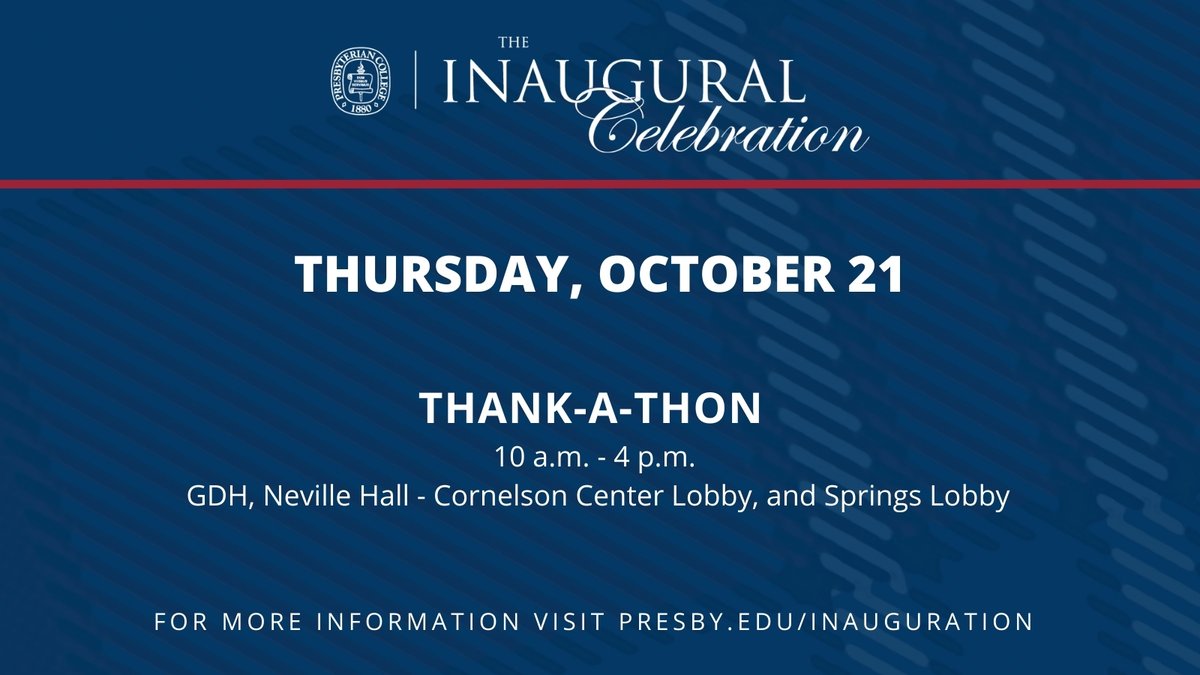 presbycollege's tweet photo. Happy Thursday, Blue Hose! 💙  We are so excited to celebrate our community and economic development today as part of our #Inaugural Celebration.
Learn more about our Inaugural Celebration Week » https://t.co/YOo7EDWwgZ
#PCInaugurationWeek #PC19thPrez #BeaBlueHose #OnOnPC https://t.co/KQBa5gqoLP