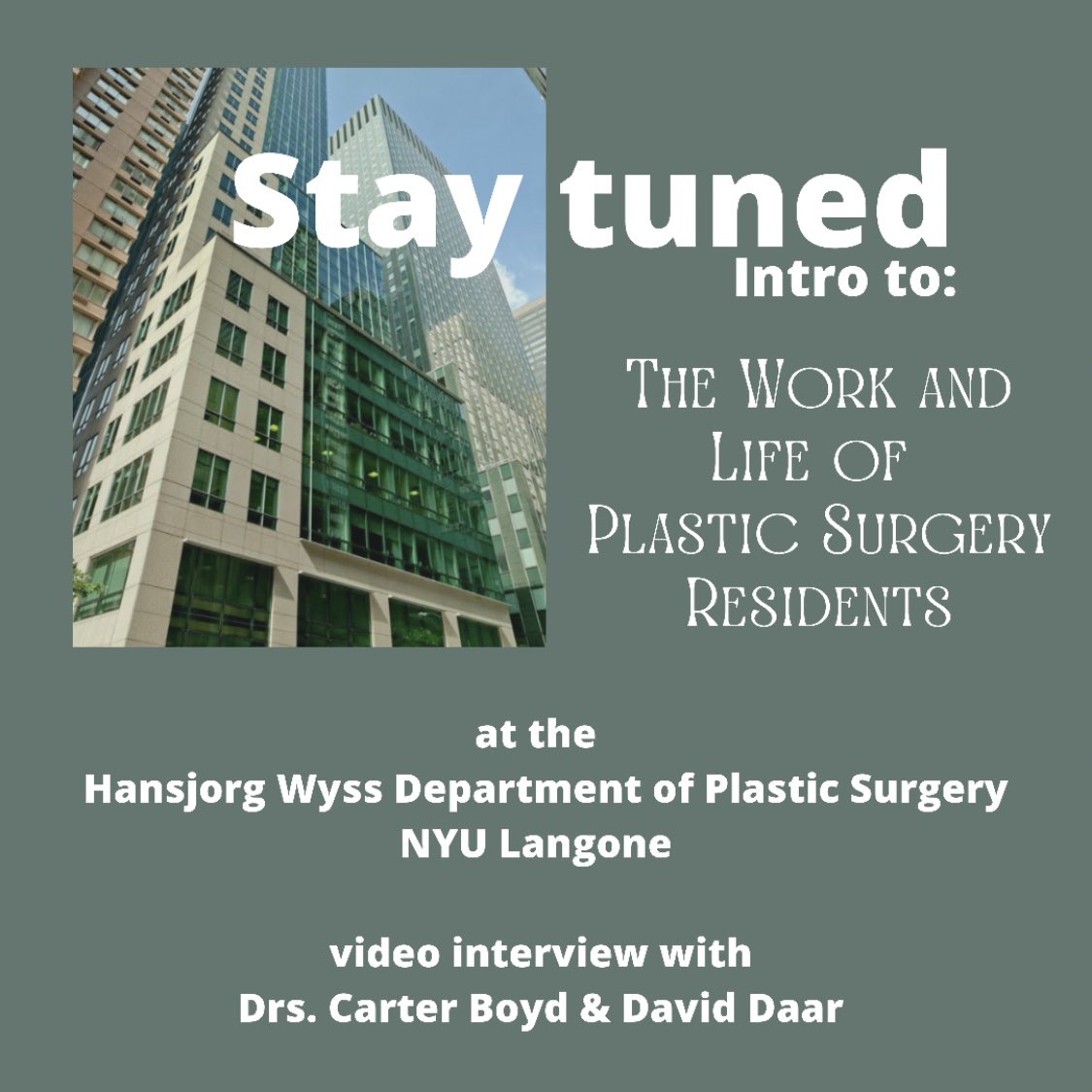 beyondFACESnyc's tweet photo. What is it like being a resident at the Wyss #PlasticSurgery program in NYC.  Visit https://t.co/447XL4XVCs to watch video soon.  #reconstructivesurgery #plasticsurgeryresidents #medicalresearch #prsjournal #nyulangone #medicalschool #nyuplasticsurgery https://t.co/KHsGZ75mJt