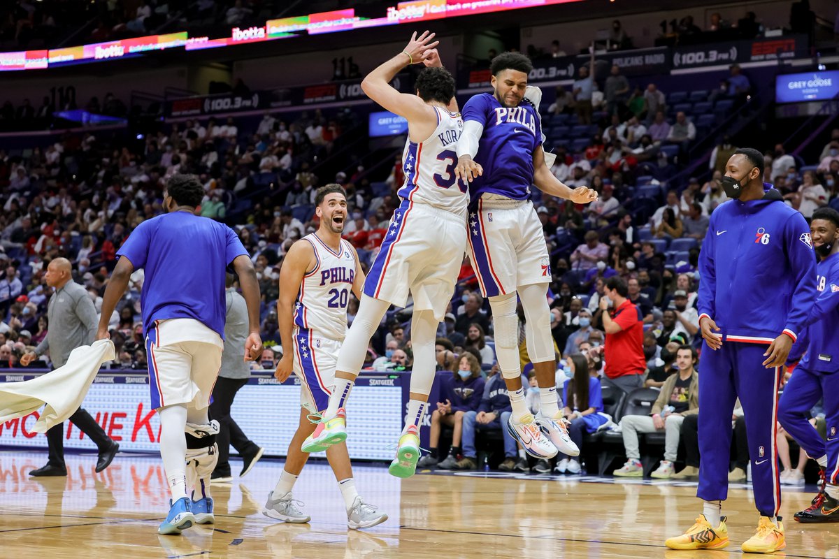 SportsRadioWIP's tweet photo. 1-0. 

Furkan Korkmaz was a monster in the opener, shooting 7-11 FG, 4-4 3FG, 4-4 FT for 22 points in 20 minutes off of the bench. 🔥 https://t.co/W8PYret4I1
