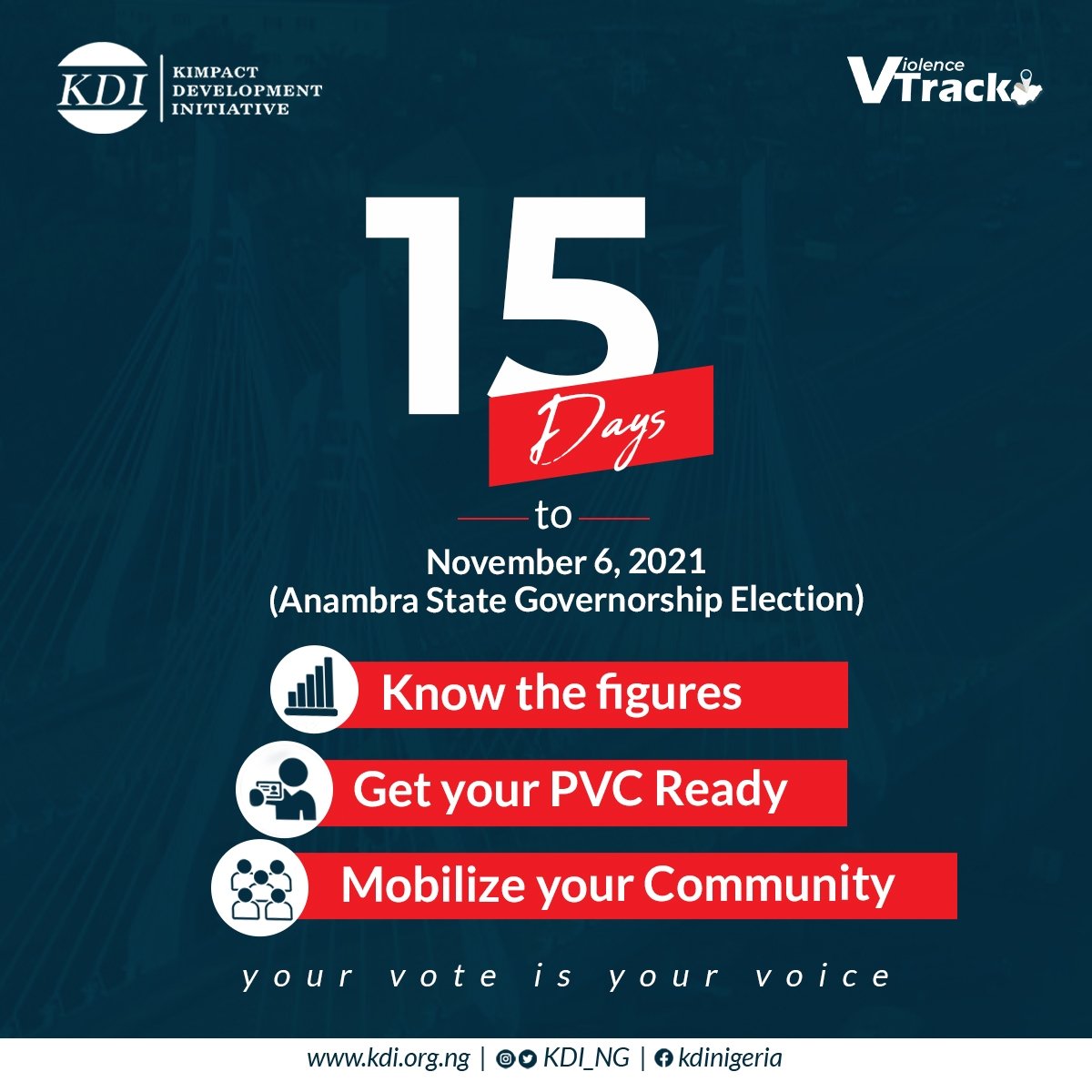 Kimpact_Global's tweet photo. Elections are about the future of the people and its purpose is to hear their will.

Just, 15 days to #AnambraDecides2021.

#knowTheFigures
#AnambraVTrack2021 https://t.co/mOF9pIijGy