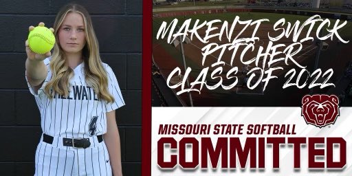 MakenziSwick's tweet photo. I am so excited to announce that I will be continuing my academic and athletic career at Missouri State University!!🐻 Thank you for this great opportunity @MSUSoftball!! and I can’t wait to play with @SidneyMcLaugh20 for another 4 years!!! #GoBears https://t.co/qNvMm0OPP8