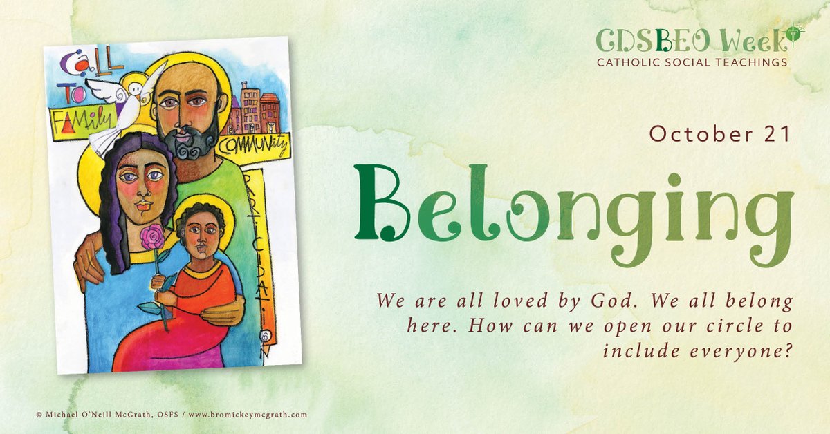 CDSBEO's tweet photo. As with our all-embracing Board Theme “I Belong Here” - today’s Catholic Social Teaching is all about “Belonging.”
We are all loved by God. We all belong here. How can we open our circle to include everyone?
#IBelongHereCDSBEO #CDSBEOFaith #CDSBEOWeek https://t.co/Cwit33T34V