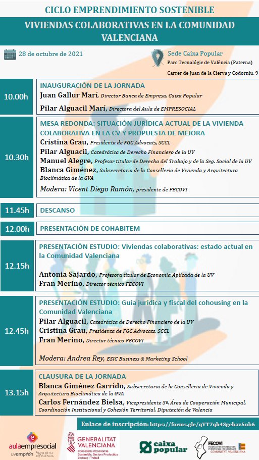 FECOVI_COOP's tweet photo. 📍Mañana ya es la jornada de Innovación en el Acceso a la Vivienda: Cesión de Uso y Cohousing (Telemática)

Inscripción: 
https://t.co/Eaou7sNgMn

2⃣Otra jornada: Viviendas Colaborativas en la CV

28 de octubre (Presencial+telemática)

Inscripción: 
https://t.co/QRdlgX9jta https://t.co/xXBQo0skOl