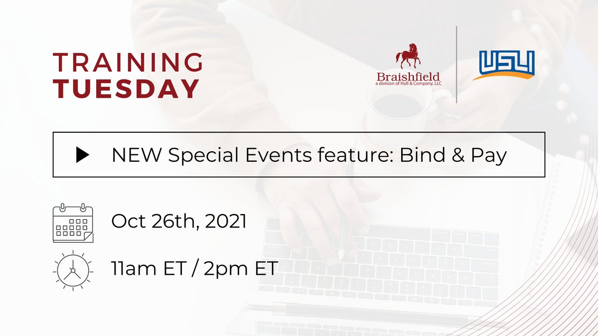 braishfield's tweet photo. Have you used this awesome new feature yet? Quote, bind &amp; pay coverage in MINUTES - great for those last minute requests!

Learn more at our next #TrainingTuesday: https://t.co/PtdQPJpNvo

*Bind &amp; Pay feature not available in FL, VT &amp; WA
#Braishfield #SpecialEvents #Webinar https://t.co/stHFZ9XRmJ
