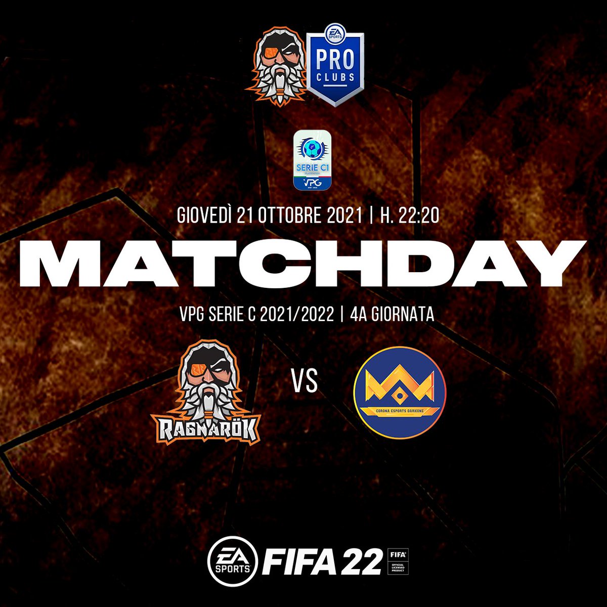 ⚽| MATCH DAY

🏆 | @VPG_ITALY  
🗒️  | 4A Giornata
🆚 | <a href="/CORONAESPORTS_/">Corona eSports</a> 
🕚 | 22:20 PM
🔄| <a href="/OfficialVPG/">Virtual Pro Gaming</a> 
 
📺 | twitch.tv/ragnarokmultig…

🔥🔥🔥#TIDENERINNE🔥🔥🔥