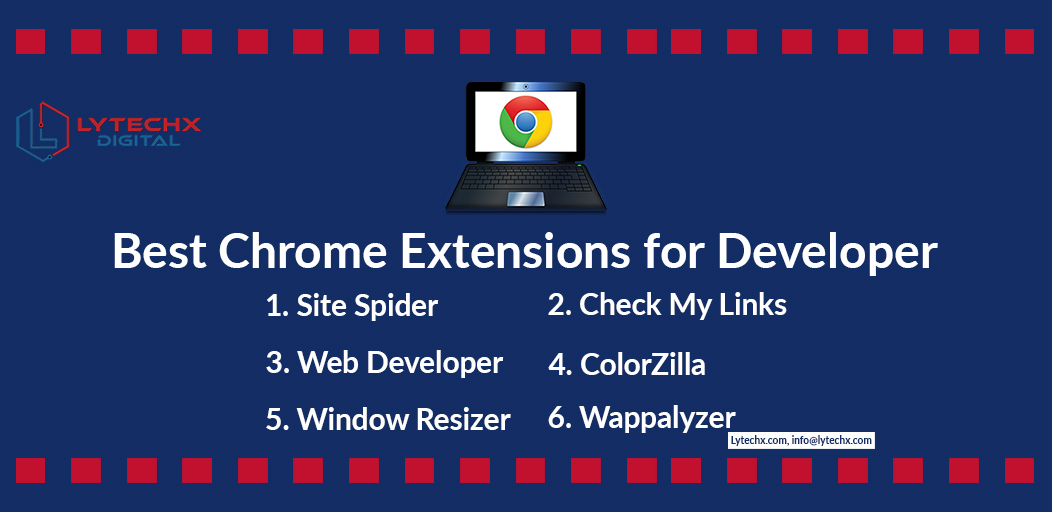 lytechxdigital's tweet photo. Best Chrome Extensions for Developer!!!!
1. Site Spider 2. Check My Links
3. Web Developer 4. ColorZilla
5. Window Resizer 6. Wappalyzer
.
.
.
.

#developerlife #sitespider #checkmylists #webdeveloper #colorzilla #wappalyzer 
website :- https://t.co/yMU7srTCeP https://t.co/tTrmYmXSzb