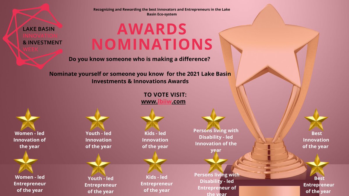 lbiiwk's tweet photo. Do you know someone doing amazing work out there? Well this is your chance to nominate them for the #lbiiw2021 Awards and let the world know about their work!
Visit https://t.co/knkBTP6YHj to nominate him/her or yourself
#lbiiw2021
@FablabWinam 
@winamcapital 
@LakeHub https://t.co/6XikleKhzz