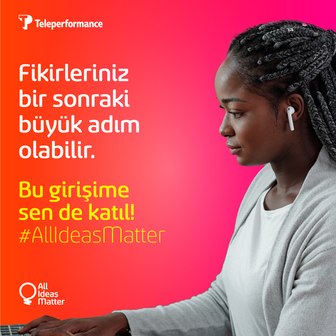 TP_Turkiye's tweet photo. Tüm Fikirler Önemlidir!
Ancak çalışanlarımızın fikirleri bizim için daha da önemli! #AllIdeasMatter'a bugün katılın ve ödülün sahibi olmaya hak kazanın😊
Fikirlerinizi paylaşmak için: https://t.co/FuwYWBVY0v
#Teleperformance #WeAim #AllIdeasMatter https://t.co/2V8AKWcmqf
