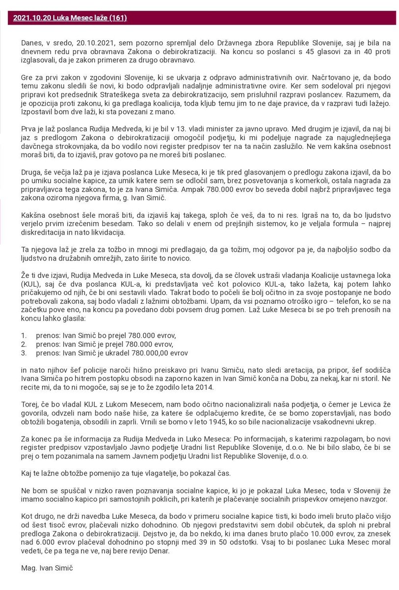 Ivan Simič; delite in množite njegov zapis, saj to je resnična izjava o pritlehnosti Luka Mesec.
#volitve2022