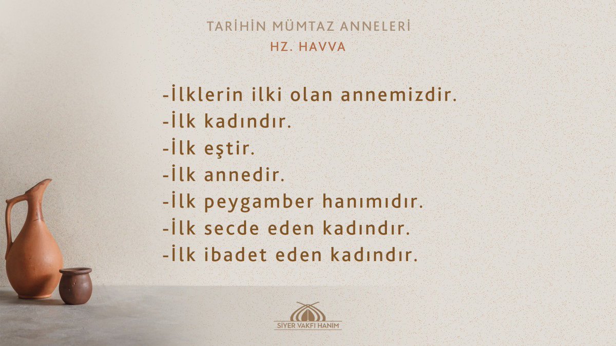 siyervakfihanim's tweet photo. -TARİHİN MÜMTAZ ANNELERİ-

“İlk Kadın, İlk Eş, İlk Anne: Hz. Havvâ”

Dersi izlemek için: https://t.co/FEQo4auw9o https://t.co/713vQbmNuZ