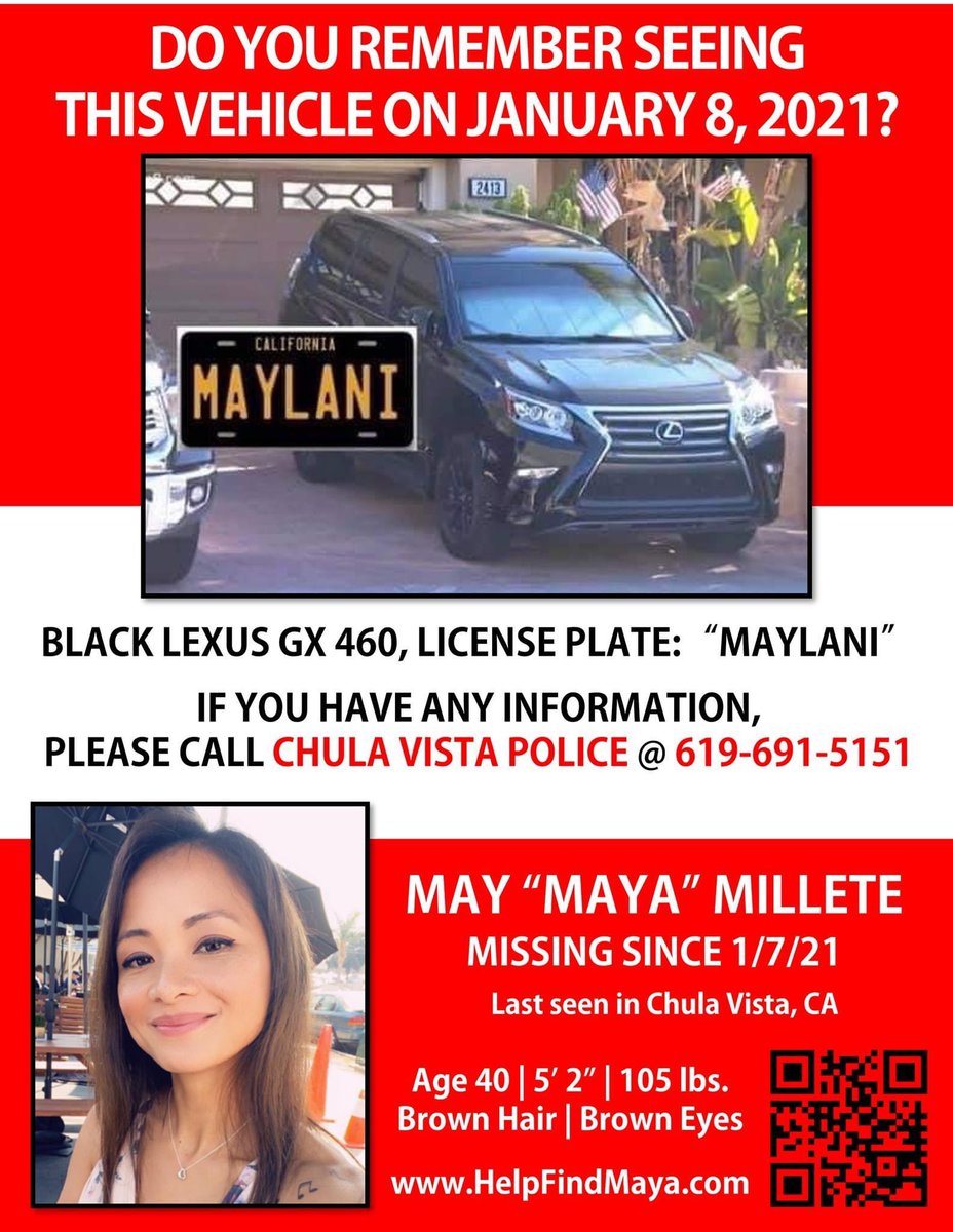 dynds's tweet photo. ‼️ WE NEED YOUR HELP! ‼️

"If you saw that vehicle anytime on January 8, please call and report that information." -Summer Stephan, San Diego County District Attorney (10/19/21)

Possibly in Torrey Pines or nearby beach but could have been anywhere in SoCal. #helpfindMaya 🙏🏼 https://t.co/CTi6CxHYN3