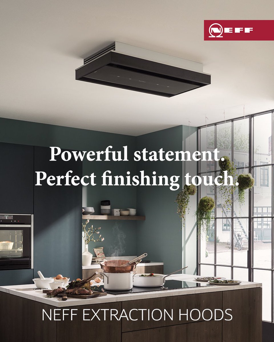 KDHltd's tweet photo. The right extractor hood can provide a real design statement in your kitchen. Especially NEFF’s latest range of island hoods. Powerful, silent, seamless.
Discover more at #KitchenDesignHouse
#NEFFpassion #NEFFtips https://t.co/pA8wJ6o5Yx