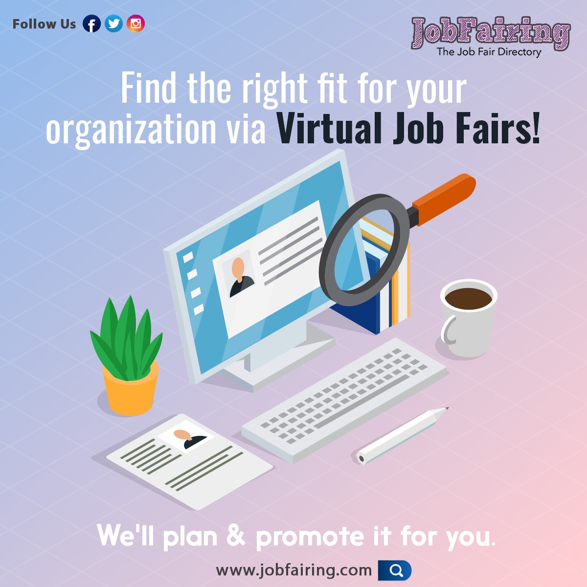 JobFairing's tweet photo. Having a hard time filling the vacant positions in your organization? Well, virtual job fairs can help you out! JobFairing have an in-depth experience of planning and promoting virtual career fairs. Get in touch with us now!

#jobsearch #virtualevents #virtualfair #career https://t.co/rPYoxehf56