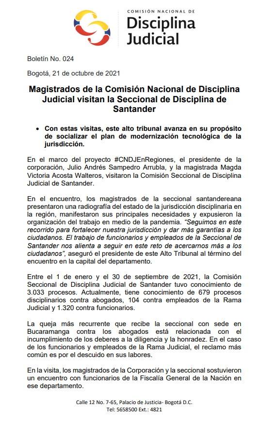 CNDJ_Col's tweet photo. #BoletínDePrensa Con diálogo interinstitucional y compromiso por la modernización de la jurisdicción disciplinaria transcurrió la visita de los magistrados de la #CNDJ a la Comisión Seccional de Disciplina de #Santander #CNDJEnRegiones https://t.co/xHBqGSeFby