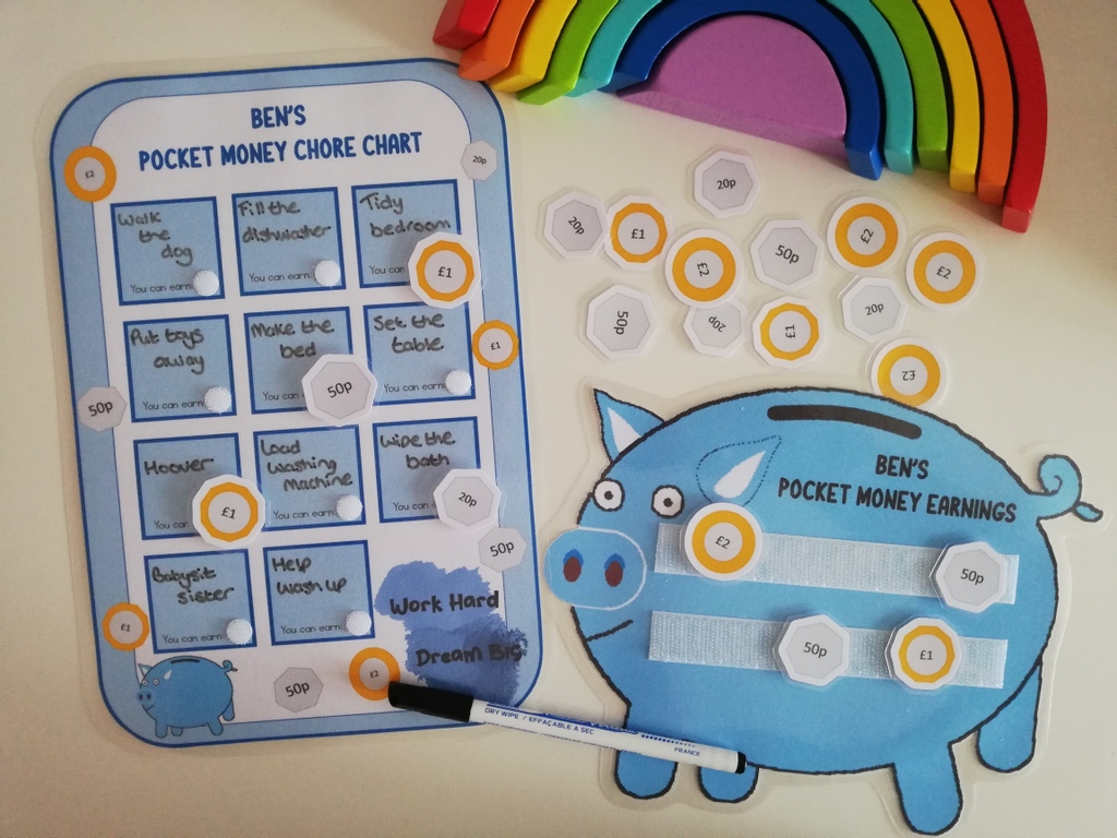 PugandEm's tweet photo. Helping your child to begin to understand money is so important for their future.  This highly visual chart, piggy bank and coins aims to help them take ownership of their chores, targets and pocket money.

#moneymatters #earlylearning #pocketmoney #chorechart #moneysense https://t.co/hF5WsuXI63