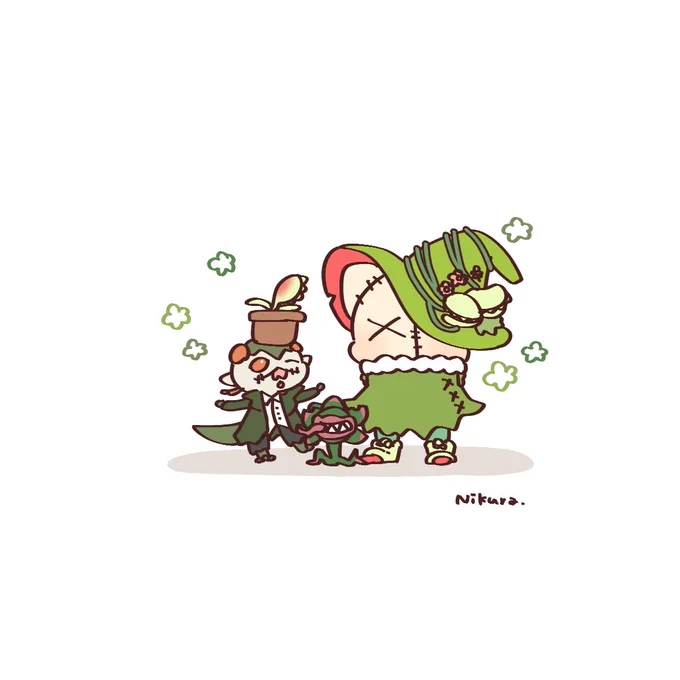#第五人格 
#第五人格イラスト 
ロビーくんとルキノさんと花ちゃん。 