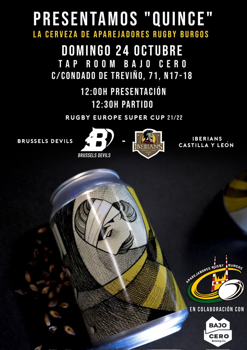 RugbyAparejos's tweet photo. 🏉🍻 ¡Planazo este domingo!
A las 12h presentamos nuestra nueva cerveza en colaboración con #BajoCeroBrewingco en su TAP ROOM
Y después en pantalla grande @iberians_rugby 🆚️ #BrusselsDevils ➡️ @RESuperCup
Con varios de nuestros jugadores en la convocatoria 💛🤩
¡Os esperamos! https://t.co/qh3Cxr3905