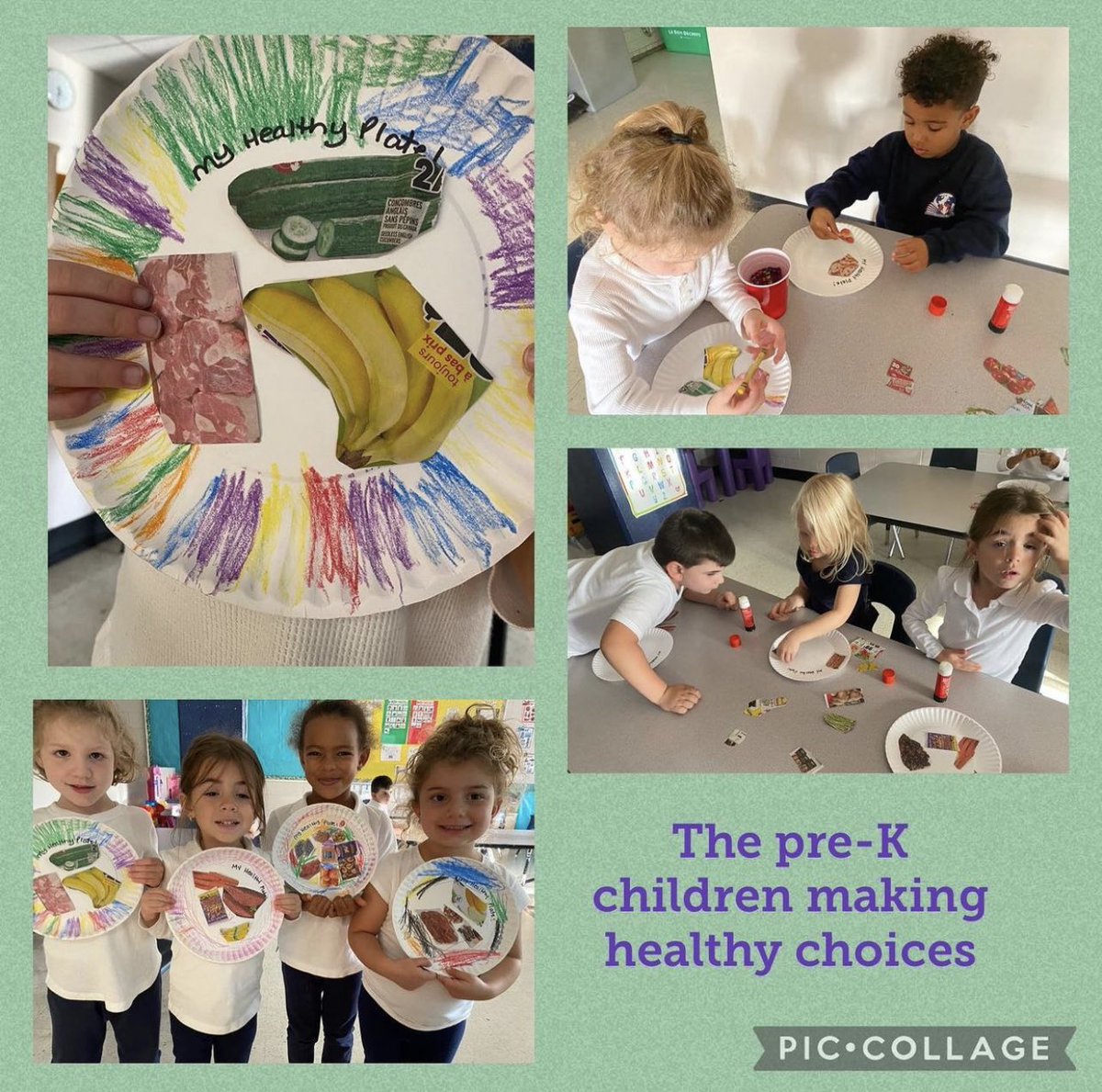 Miss Anna’s pre-k daycare children discussing and working on their “ My Healthy Plate” activity