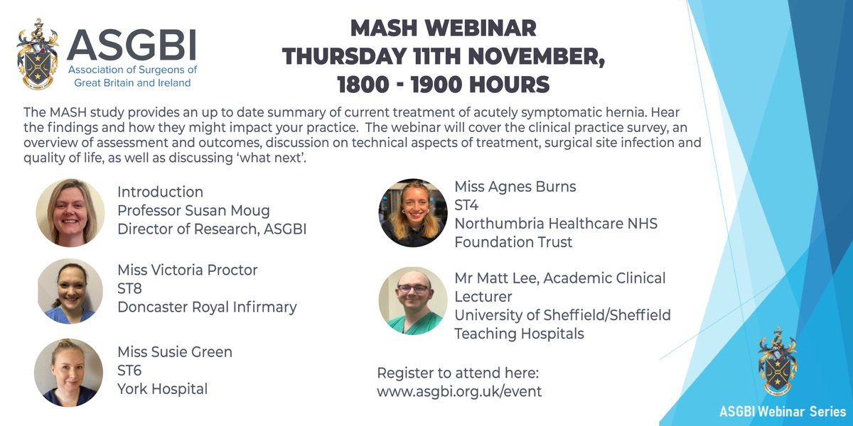 Following the Hernia theme for our upcoming webinars, we are delighted that the @MASH_2019_ team are joining us for a webinar on Thursday 11th November, 6pm.  Register here: asgbi.org.uk/event/asgbi-ev…