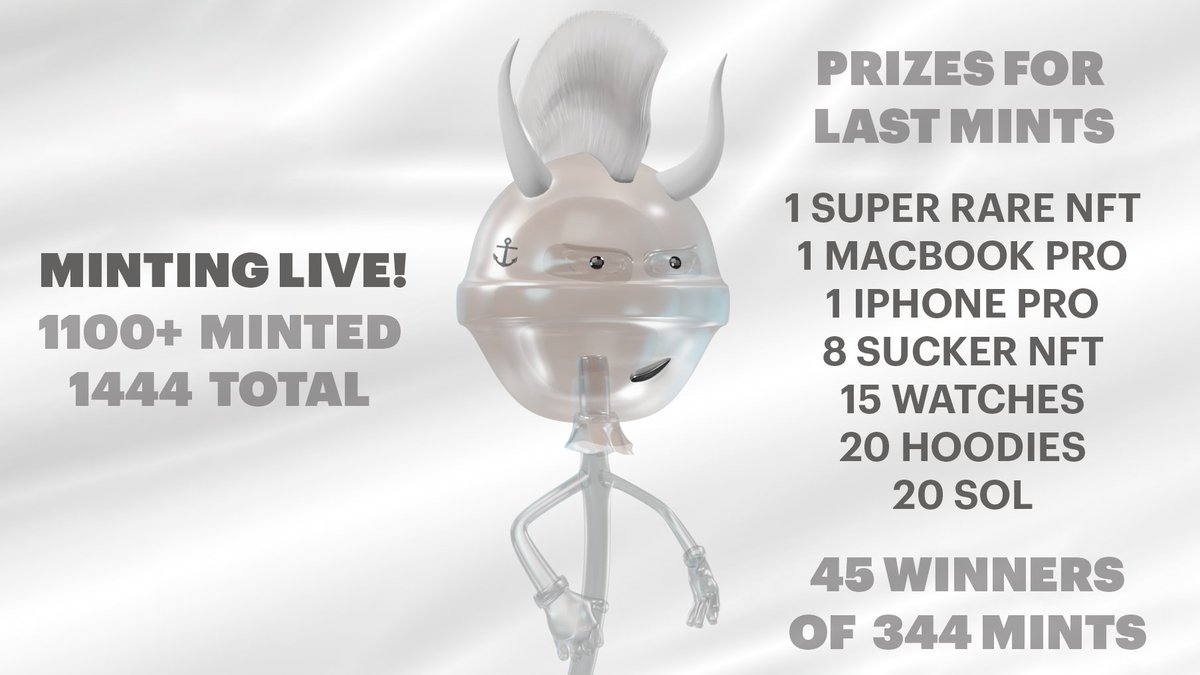 This is the sickest raffle I ever seen!!! Remaining 344 mints will have 45 winners 🔥 Live Raffle (TV Show style) after sell out! Mint now on mintsome.suckers.io