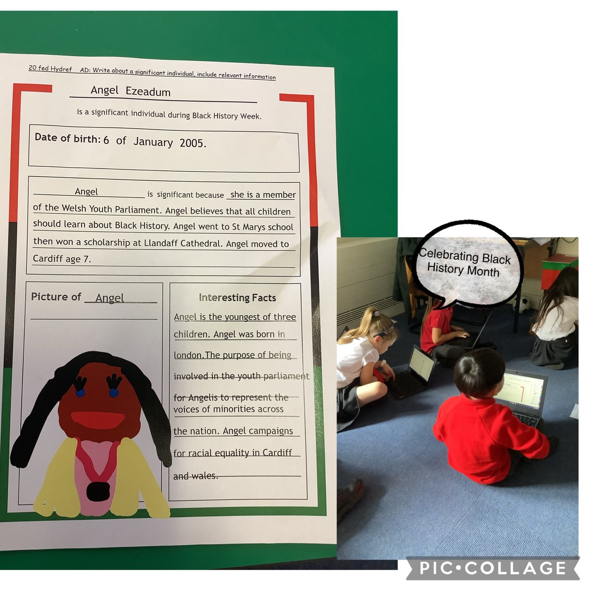 StHelensRC's tweet photo. Yr 3 have been learning about role Models. We found out about @AngelEzeadum who campaigned for Black History to be taught in welsh schools. D’ni Cytuno!We agree! Diolch Angel!Thankyou #ethicallyinformedcitizens https://t.co/kgXAjqkrmg