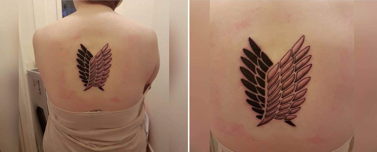 Gingerbexxi's tweet photo. 4 years I've had this!!
And I will never forget that pain 😂
Worth it though! It's so pretty!
#AttackOnTitan #wingsoffreedom #tattoopain https://t.co/0HbBxMhHdC