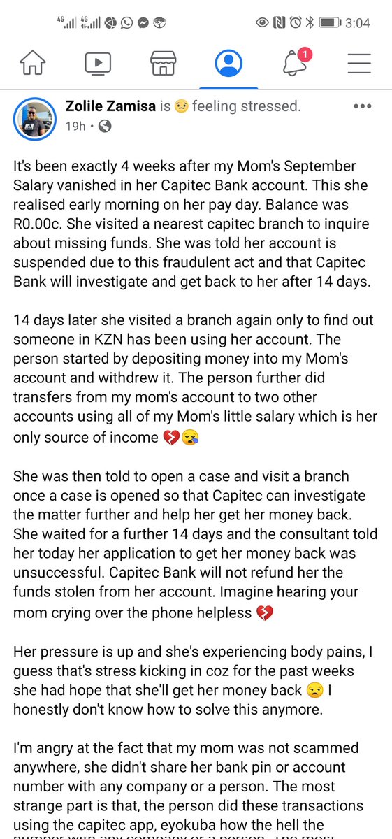 zolstir's tweet image. @CapitecBankSA You're 1 unsafe &amp;amp; unreliable bank I'll never trust with my money again. This is my mom's story. How can someone make transact in my mom's account using your stupid app on their phone without them knowing my mom's pin? I want my mom's money back #CapitecIsNotSafe