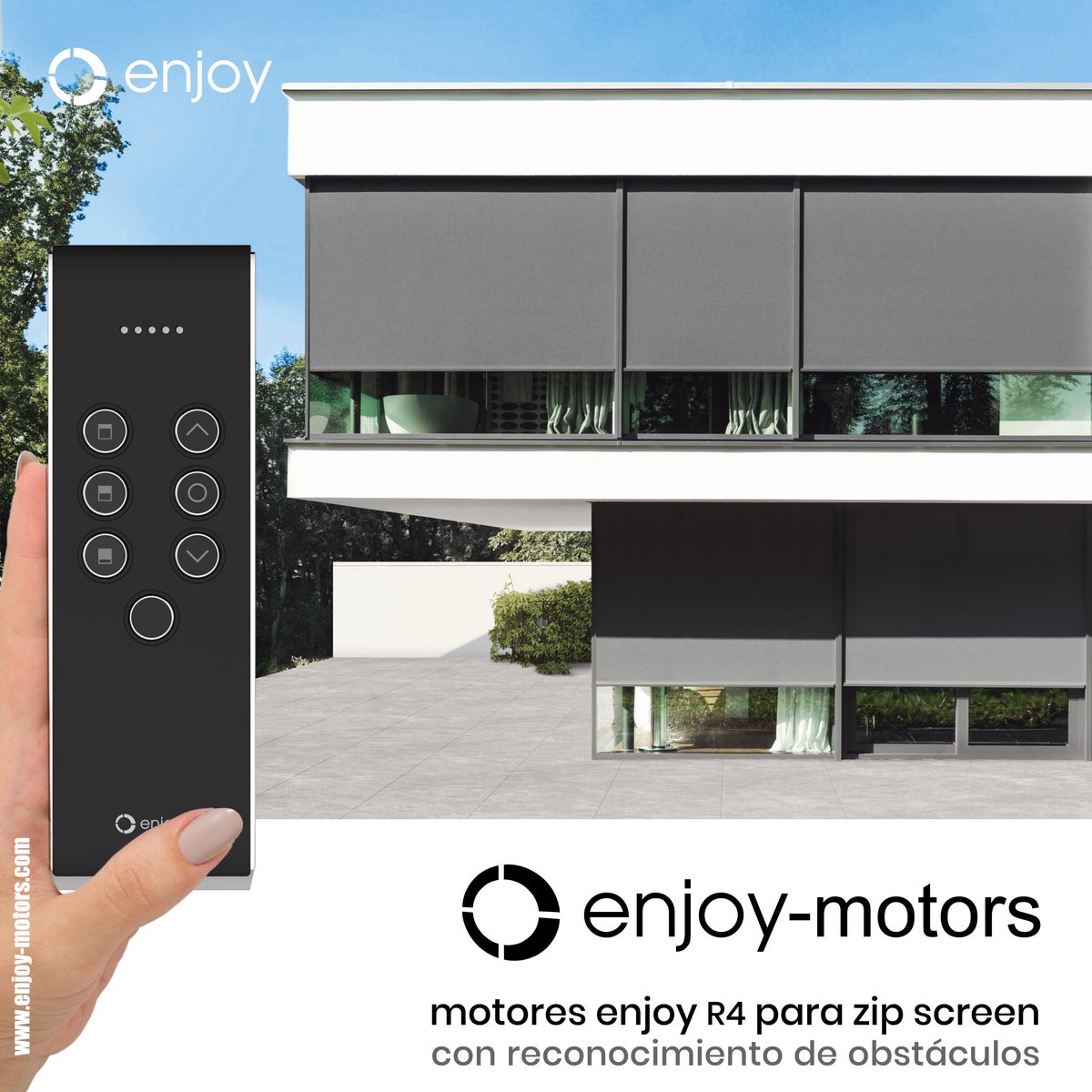 Motores radio ENJOY R4 para estores Zip Screen, con reconocimientos de obstáculos y paro por presión del aire... Con Enjoy Motors disfrutarás de tus sistemas de protección solar
#enjoy #enjoymotors #zip #zipscreen #zipscreens #proteccionsolar #sol #hogar #casa #toldos #awnings