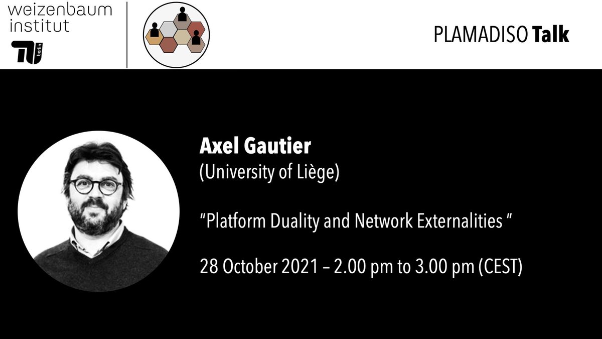 JWI_Digi_Econ's tweet photo. 📢Thrilled to announce our next #PLAMADISO talk: "#Platform Duality and #Network #Externalities" by @AxelGautier1 (@HECLiege @UniversiteLiege)🚀

📅Thu, 28 Oct | 2 - 3pm | online via @Webex 

🙏Like, share, and register for free: https://t.co/09kYfoWXKz https://t.co/E7DTJo4U3f