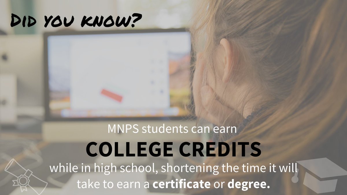 Academies of Nashville (@myfuturemyway) on Twitter photo Today's #EPSOWeek2021 spotlight is Dual Credit opportunities! Did you know that students can earn college credit while they are still in high school? Talk with a school counselor to learn more! <a href="/MetroSchools/">Metro Schools</a> <a href="/MNPScte/">MNPS Career & Technical Education (CTE)</a> Today's #EPSOWeek2021 spotlight is Dual Credit opportunities! Did you know that students can earn college credit while they are still in high school? Talk with a school counselor to learn more! <a href="/MetroSchools/">Metro Schools</a> <a href="/MNPScte/">MNPS Career & Technical Education (CTE)</a>