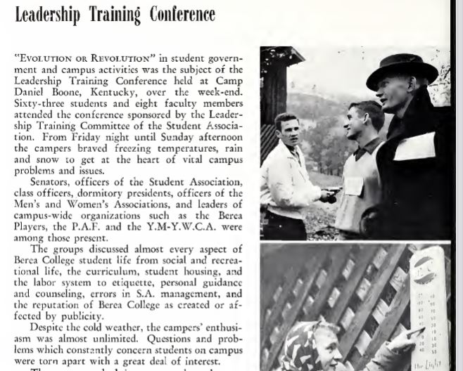 BereaArchives's tweet photo. College yearbooks are great sources of information about campus life. This article in the @bereacollege Chimes reports on the October 1957 Leadership Training Conference "Evolution or Revolution." See page 106 of https://t.co/nZsBAvxiZZ #archivemonth https://t.co/NxDF04aHRY