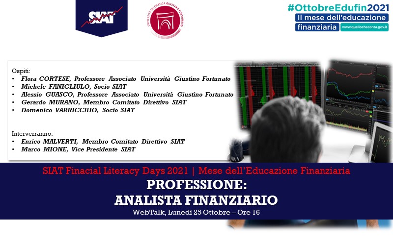 📅 Lunedì 25/10 alle 16 si terrà la 6° puntata dei #SIATFinancialLiteracyDays intitolata "Professione: #analistafinanziario"

✍🏼 Iscriviti 👉🏼 bit.ly/3nfFTP1

#ottobreedufin2021 <a href="/MEF_GOV/">MEF</a> #EducazioneFinanziaria #investing