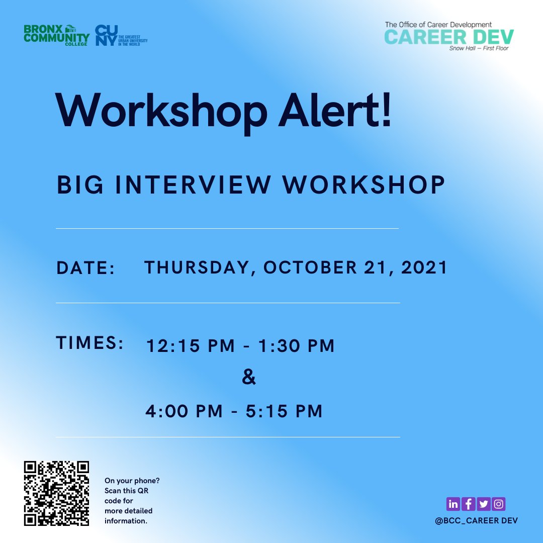 BccCareer's tweet photo. In collaboration with Accelerated Study in Associate Programs (ASAP), the Office of Career Development invites all students to The Big Interview Workshop! https://t.co/c2sqQAqRYb