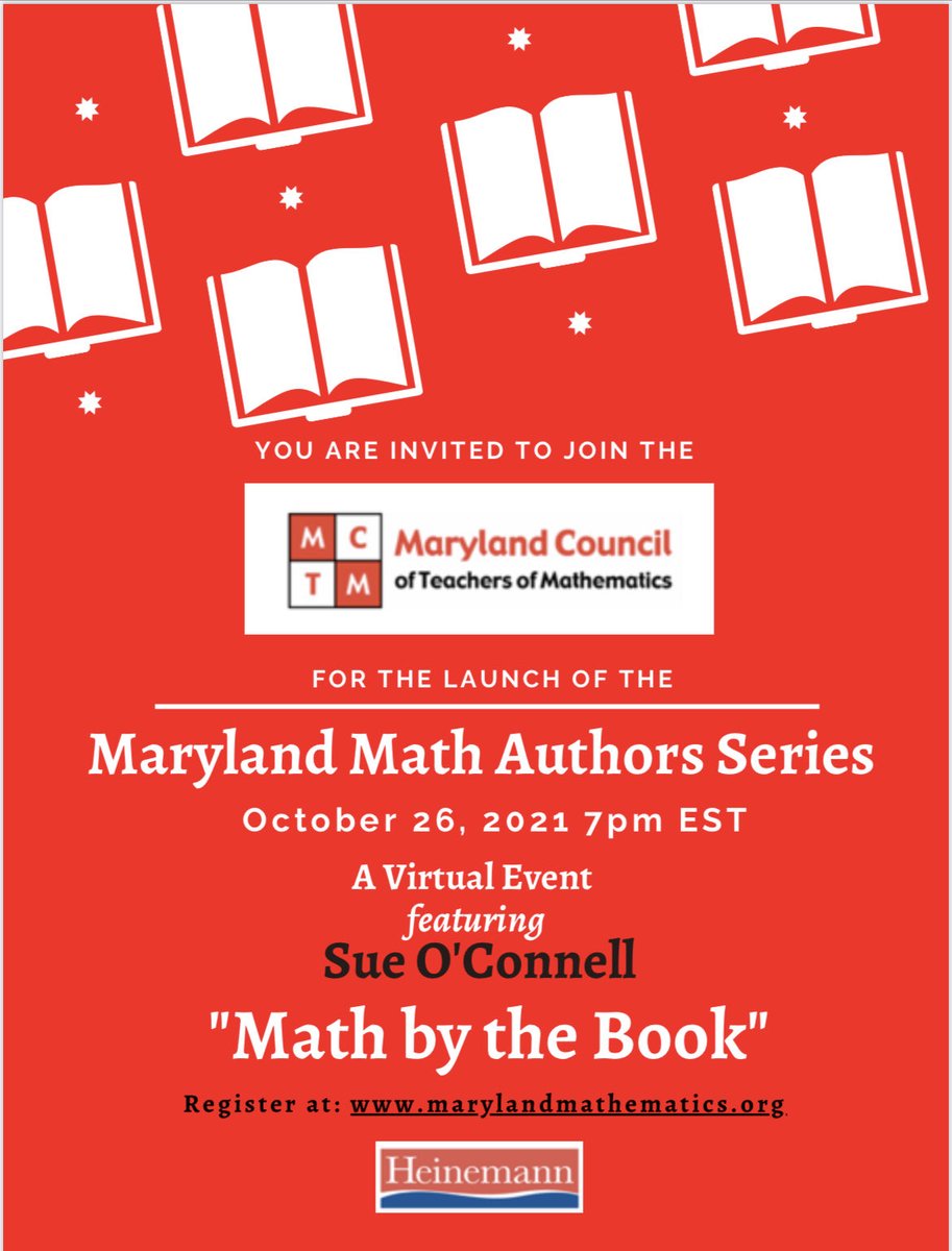 Join us Tues. Oct. 26 at 7pm ET for a live event to explore Math by the Book! Meet some authors, gather ideas about using math + literature, and maybe even win a door prize (a copy of Math by the Book at your grade level)! Register now.  #MathbytheBook <a href="/MCTM_News/">MCTM</a> <a href="/HeinemannPub/">Heinemann</a>