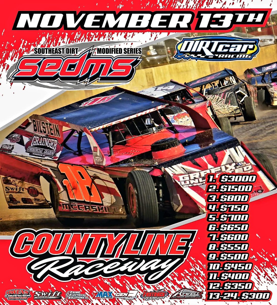 SEDirtModSeries's tweet photo. Here’s a look at what’s to come in our 2021 season finale Saturday, November 13th at County Line Raceway #SEDMS https://t.co/GFmsKP6ead