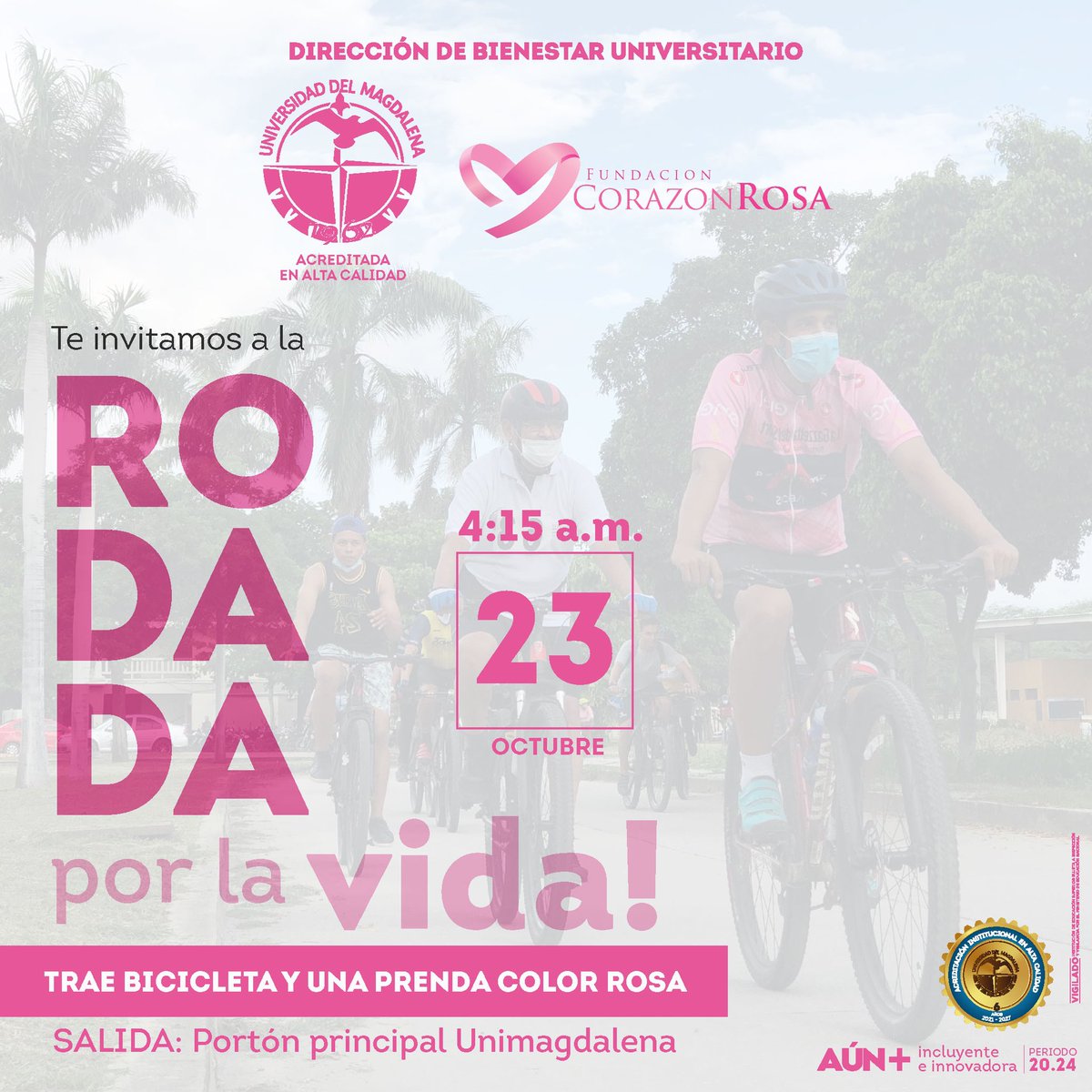 BienestarUM's tweet photo. #PrográmateUM | 🎀 Únete a la 4ta Rodada Rosa por la Vida en el marco del mes de la Prevención Contra el Cáncer de Mama. 

Inscríbete en el link: https://t.co/cfhboKaz62 
Cierre: Viernes 22 de oct hasta las 5:00p.m.

¡Recuerda llevar tu casco y seguir las medidas de bioseguridad! https://t.co/tu6T8AQokR
