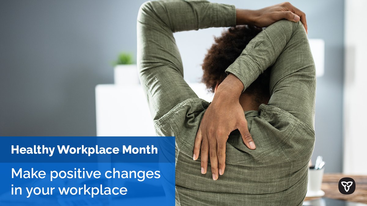 ONThealth's tweet image. October is #HealthyWorkplaceMonth. Whether you #WorkFromHome, in a workplace or on the road, it’s important to make your workplace health and mental well-being a priority. For resources and tips, visit: bit.ly/353kvVK #CHWMonth