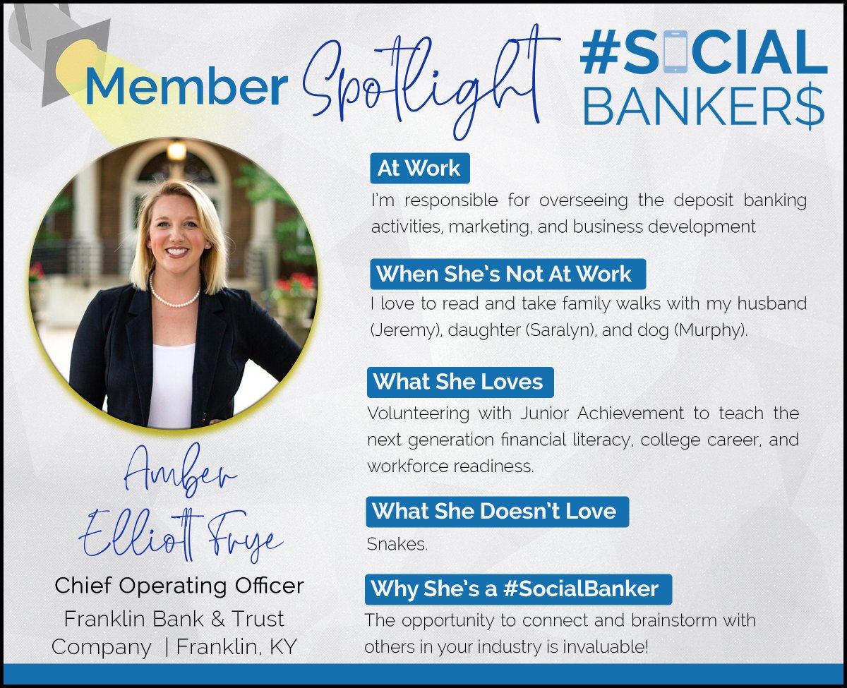 SocialBankers_'s tweet photo. Get to know Amber Elliott Frye, one of the #SocialBankers. Want to learn more about our group or join? Go to https://t.co/HKOFNjMQIR https://t.co/ooZh9iZGtb