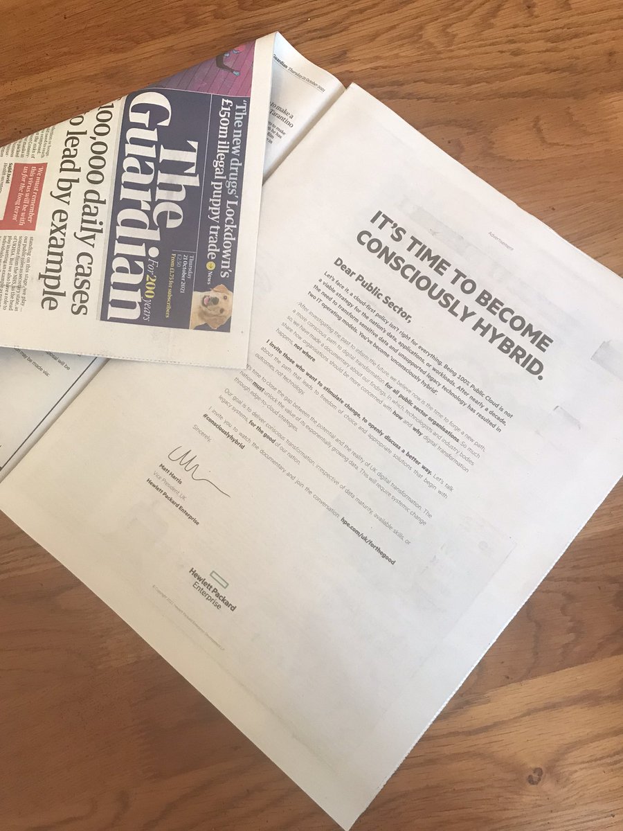 It’s published! Open Letter to the UK Public Sector in The Times and The Guardian with a call to become #consciouslyhybrid. Massive well done  <a href="/Katyebh/">Katy B 🇬🇧💜</a> <a href="/kittycouldwell/">Kathryn Couldwell</a> <a href="/kerrymilnes1/">Kerry Milnes</a> <a href="/JenReilly111/">Jennifer Reilly</a> 👏👏 Join the debate and 👀 the documentary at hpe.com/uk/forthegood