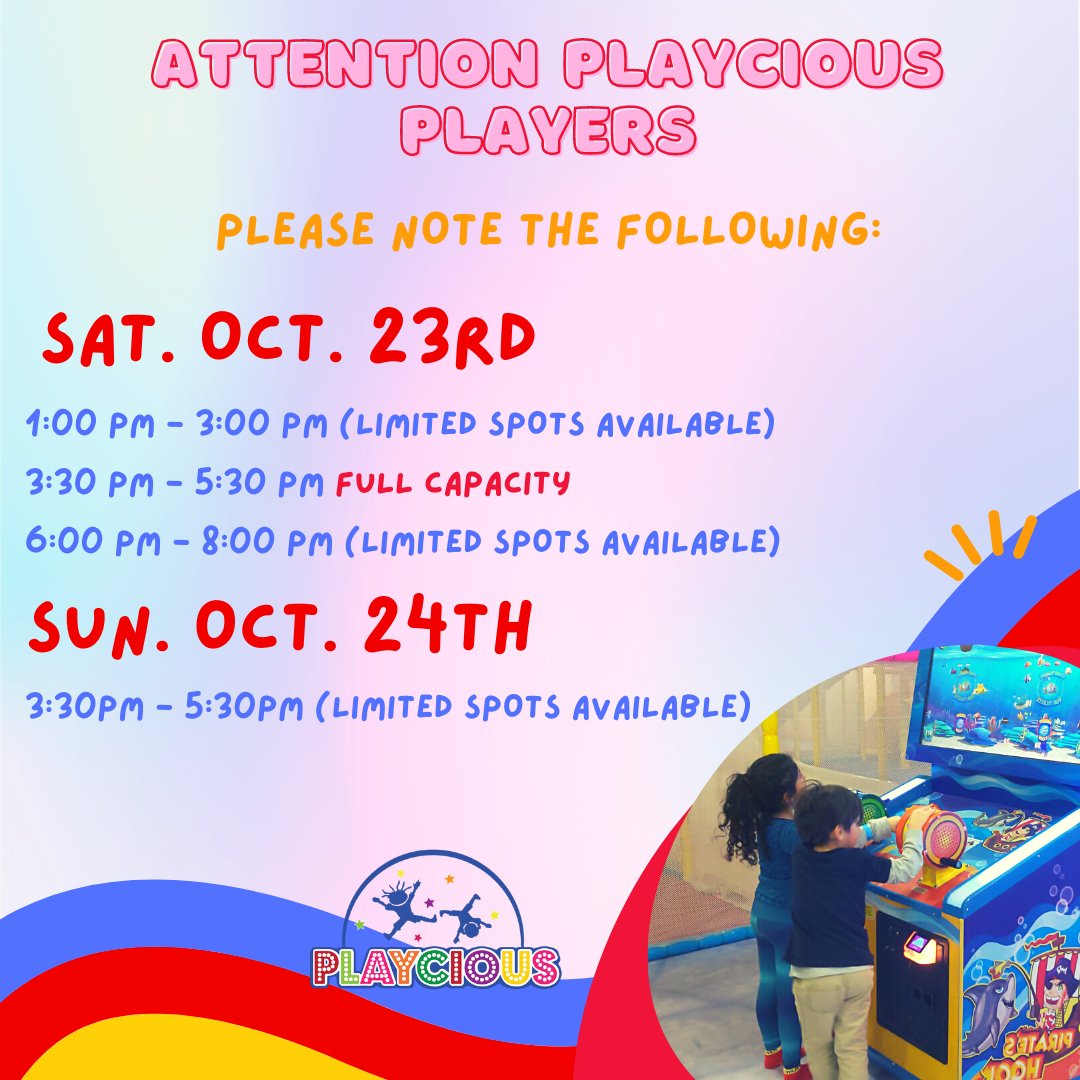 playciousinc's tweet photo. 🚨To avoid disappointment please call in advance or book your tickets online now!📱

Your one click away from ultimate fun! 💯

#comeandplay
#weekendfun
#letsbeplaycious https://t.co/kUVD2FUmZE