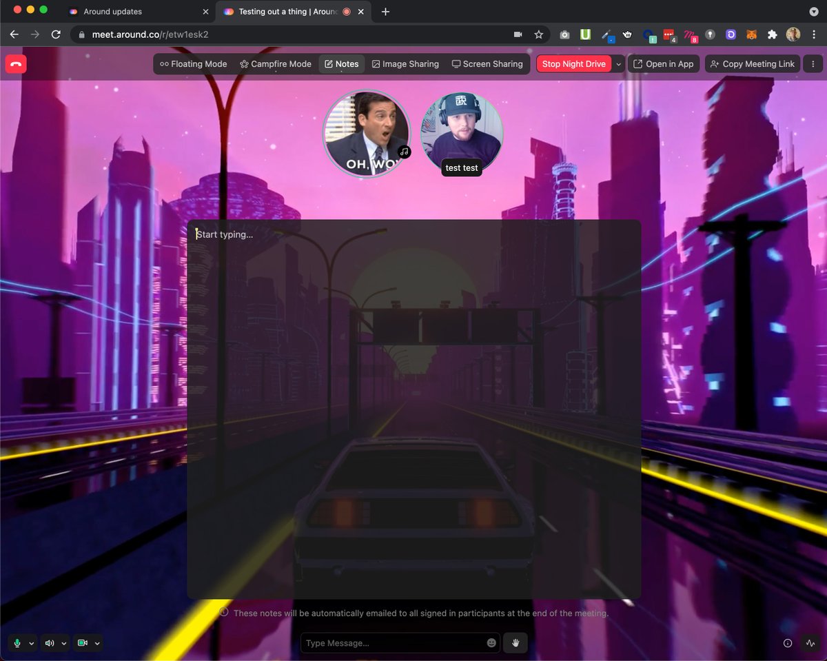 blakestevenson's tweet image. Testing out some new features in @around_hq - Seeing if we can spice up some meetings with Happy Hour/Vibes or Games... Will say I do love the GIF reactions and note taking capabilities. 🔥🔥🔥

Check it out: around.co 

#digitalbydefault #ux #design #remoteworking