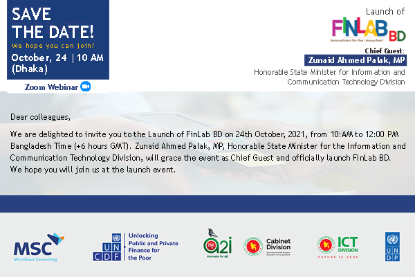 MicroSave's tweet photo. 📢3 days to the #FinLabBD launch event! 
@MicroSave with @a2i_bd and @UNCDF unites #financialinclusion #fintech industry experts in #Bangladesh

📆Join the launch on 24th Oct ’21
⏰10:00 AM Bangladesh Time (+6 hours GMT)
 Zoom 🔗 https://t.co/IHChDjy3J2 https://t.co/cgbosq5hpP